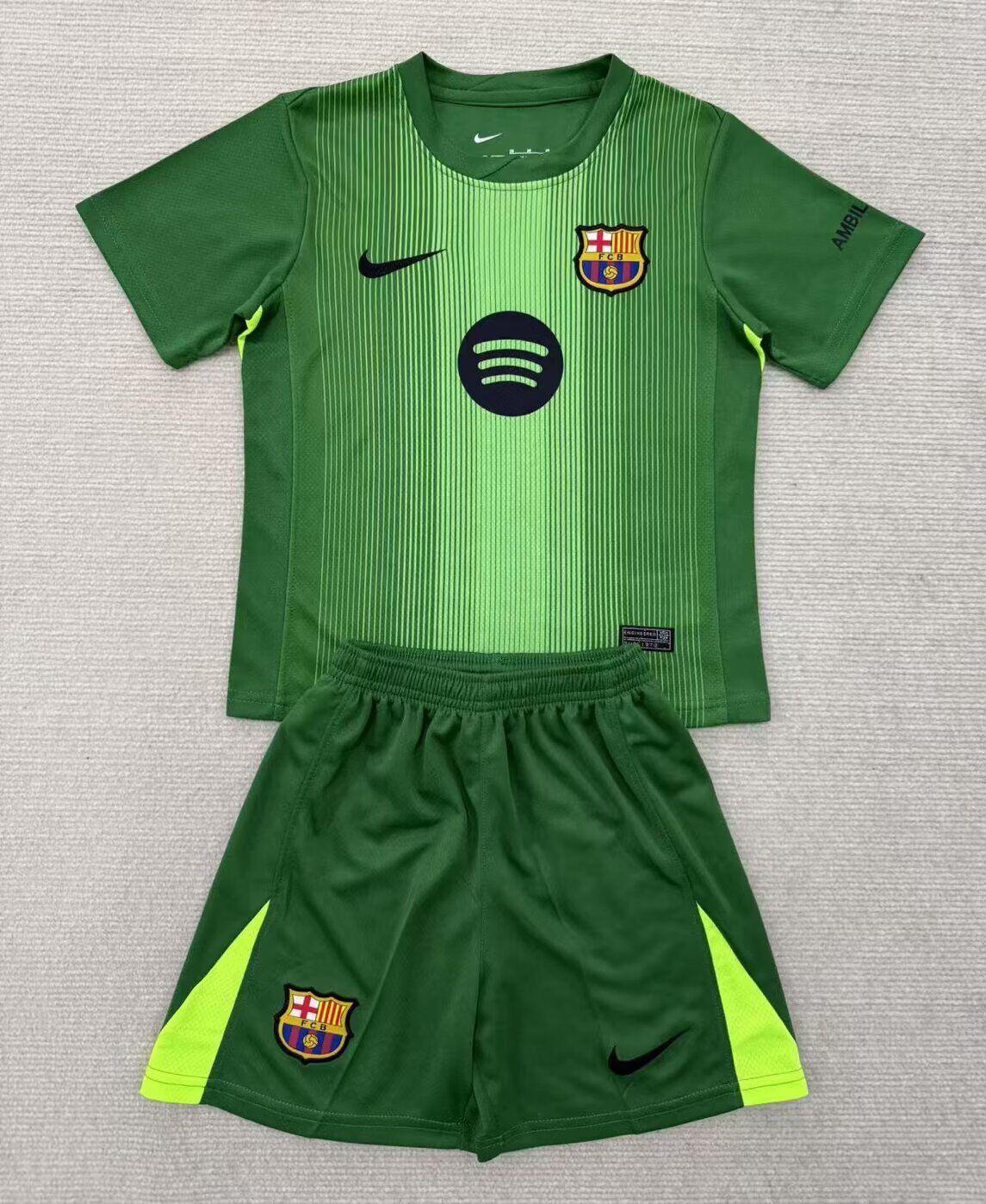 Kids-Barcelona 25/26 GK Green Soccer Jersey